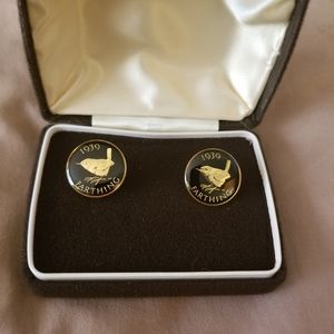 Gold plated black cufflinks English bird farthing